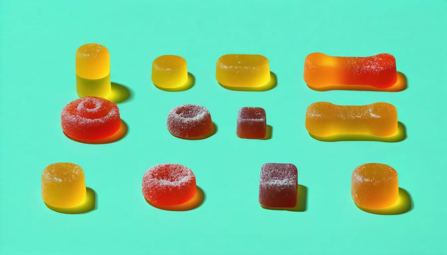 A conceptual illustration showing stages from hemp cultivation to the final CBD gummy product