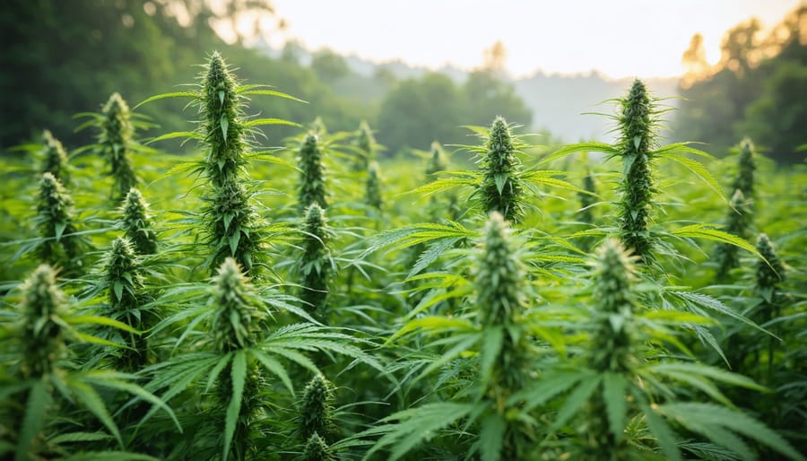 A hemp field utilizing organic farming practices with minimal environmental impact